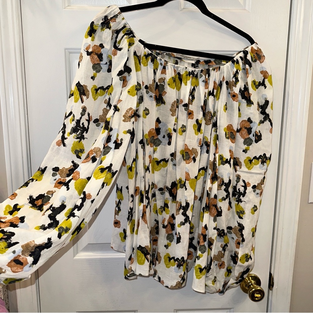 MM Lafleur Floral Blouse - White, Black, Yellow, Orange - Picture 3 of 8